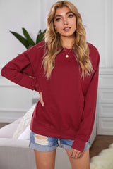 Wine Fiery Red Solid Crew Neck Pullover Sweatshirt Sweatshirts & Hoodies JT's Designer Fashion
