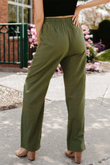 Green Drawstring Elastic Waist Pockets Long Straight Legs Pants Pants & Culotte JT's Designer Fashion