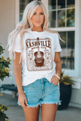 White NASHVILLE MUSIC CITY Graphic Crew Neck Tee Graphic Tees JT's Designer Fashion