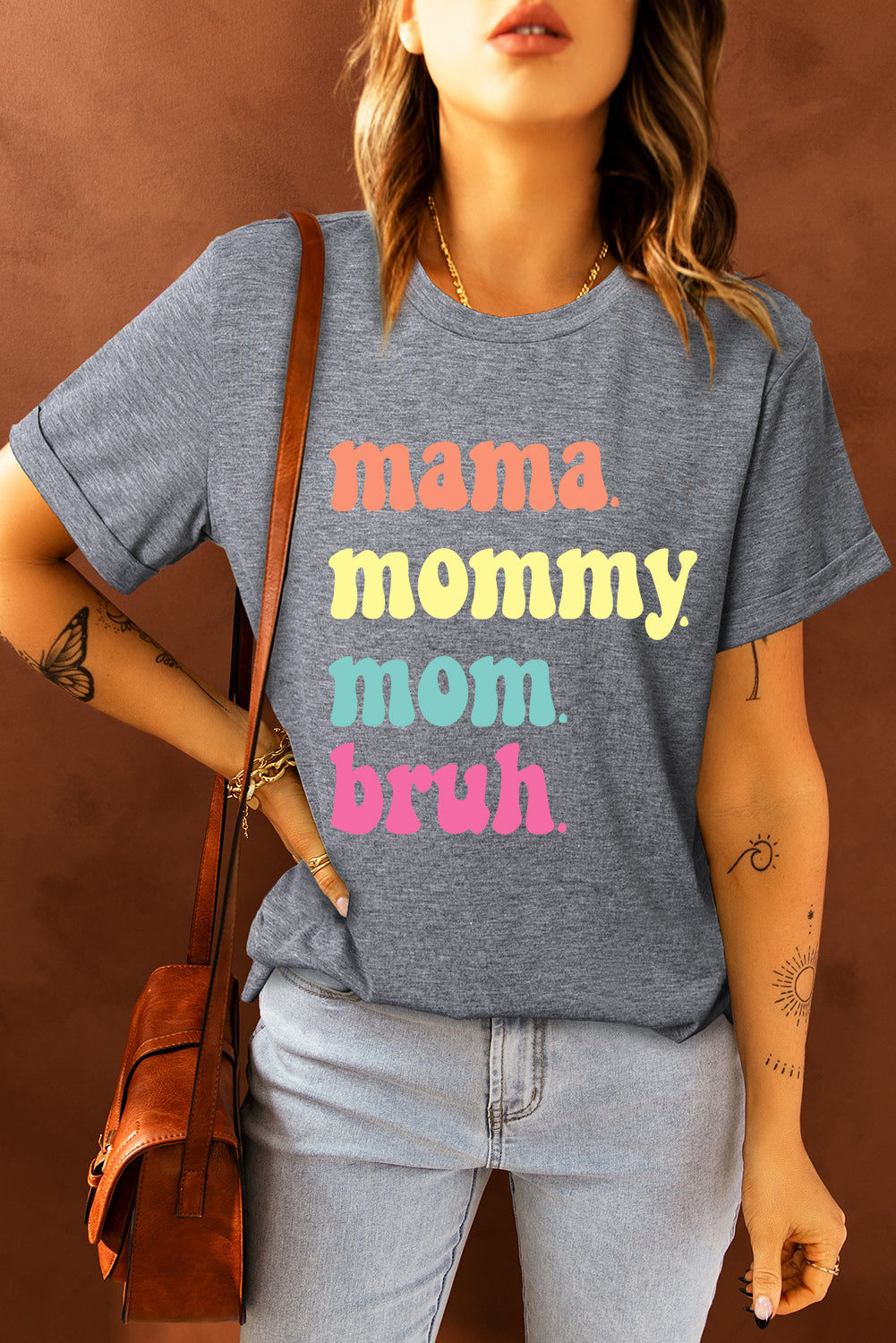 Gray mama mommy mom bruh Crew Neck Graphic Tee Graphic Tees JT's Designer Fashion