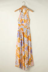 Tied Printed Grecian Sleeveless Long Dress Maxi Dresses JT's Designer Fashion