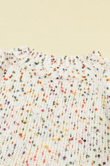 Beige Colorful Confetti Dots Cable Knit Crew Neck Sweater Sweaters JT's Designer Fashion