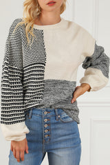 Black Neutral Colorblock Tie Back Sweater Sweaters & Cardigans JT's Designer Fashion