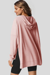 Light Pink Waffle Knit Fleece Lined High Low Oversized Hoodie Sweatshirts & Hoodies JT's Designer Fashion