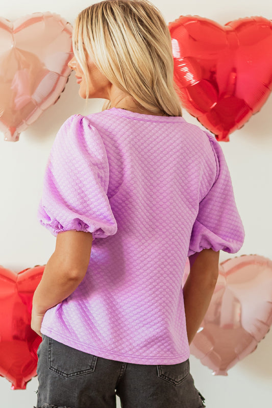 Phalaenopsis Solid Textured O Neck Puff Sleeve Blouse Blouses & Shirts JT's Designer Fashion