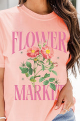 Pink FLOWER MARKET Graphic Crewneck T Shirt Graphic Tees JT's Designer Fashion