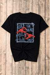 Black Girlie Bow Crawfish Printed T Shirt Graphic Tees JT's Designer Fashion