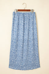 Sky Blue Boho Floral High Waist Long Skirt with Side Split Skirts & Petticoat JT's Designer Fashion