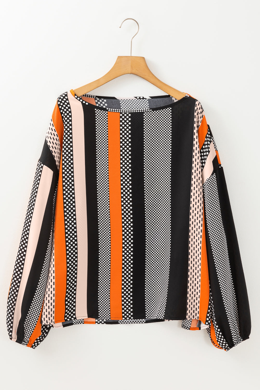 Orange Polka Dot Vertical Striped Printed Puff Sleeve Blouse Blouses & Shirts JT's Designer Fashion