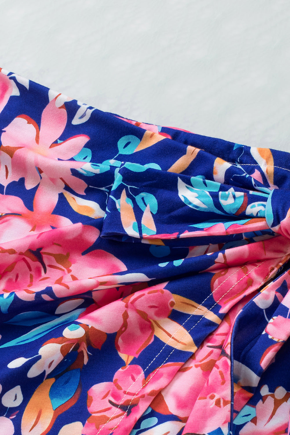 Blue Floral Print Lace-up High Waist Bodycon Mini Skirt Skirts & Petticoat JT's Designer Fashion