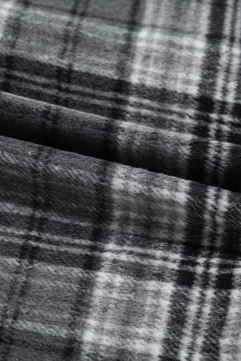 Black Plaid Print Flap Pockets Contrast Hooded Loose Shacket Plaid Shackets JT's Designer Fashion