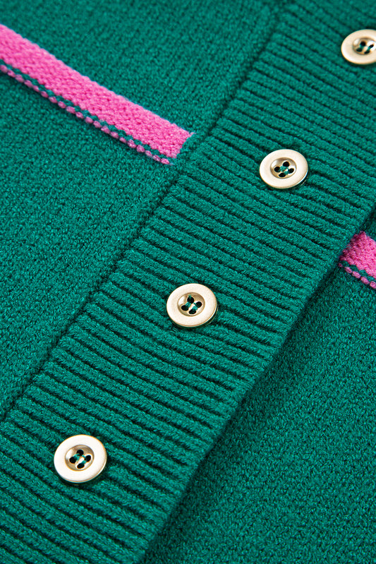 Green Stripe Half Buttons Drop Shoulder Oversized Sweater Sweaters JT's Designer Fashion