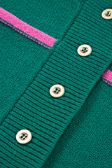 Green Stripe Half Buttons Drop Shoulder Oversized Sweater Sweaters JT's Designer Fashion