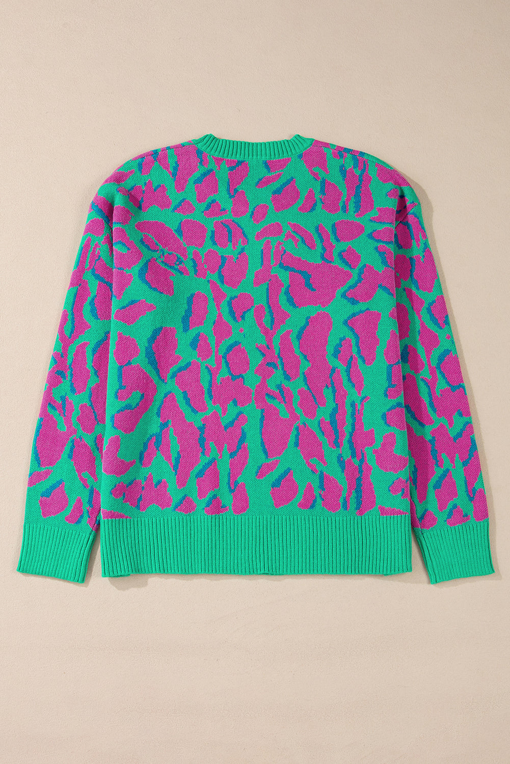 Green Abstract Print Ribbed Trim Baggy Sweater Sweaters JT's Designer Fashion