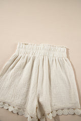 Apricot Textured Frilled Knotted High Waist Lace Hem Shorts Casual Shorts JT's Designer Fashion