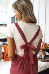 Red Clay Knotted Back Strap Cotton Bib Jumpsuit Jumpsuits & Rompers JT's Designer Fashion