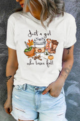 White Just A Girl Who Loves Fall Graphic T Shirt Graphic Tees JT's Designer Fashion