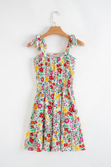 Red Floral Knotted Straps Cinched Waist Ruffle Hem Mini Dress Floral Dresses JT's Designer Fashion