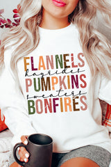 Beige FLANNELS PUMPKINS BONFIRES Graphic Drop Shoulder Sweatshirt Graphic Sweatshirts JT's Designer Fashion