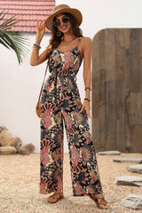 Black Floral Print Belted Sleeveless Wide Leg Jumpsuit Jumpsuits & Rompers JT's Designer Fashion