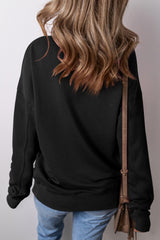 Black Drop Shoulder Crisscross Stitching Pocketed Loose Sweatshirt Sweatshirts & Hoodies JT's Designer Fashion