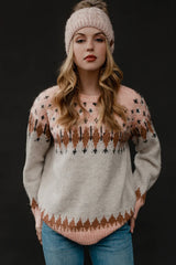 Multicolor Mixed Geometric Detail Raglan Sleeve Sweater Sweaters & Cardigans JT's Designer Fashion
