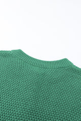 Green Henley Pullover Drop Shoulder Sweater with Slits Sweaters JT's Designer Fashion