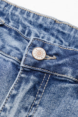 Dusk Blue High Rise Ripped Distressed Hem Flared Jeans Jeans JT's Designer Fashion