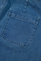 Dusk Blue Adjustable Tie Straps Cropped Wide Leg Denim Overalls Jumpsuits & Rompers JT's Designer Fashion