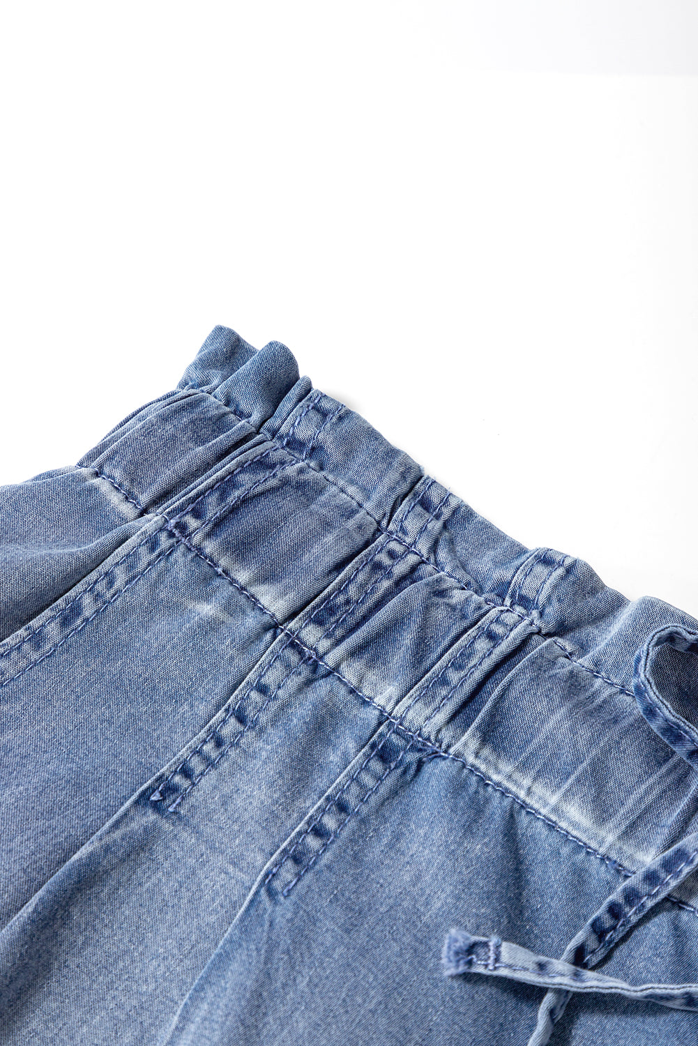 Dusk Blue Raw Hem Lace-up High Waist Plus Size Denim Shorts Plus Size Bottoms JT's Designer Fashion