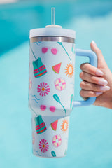 Light Blue Beach Day Fun Pattern Cup with Handle 40oz Tumblers JT's Designer Fashion