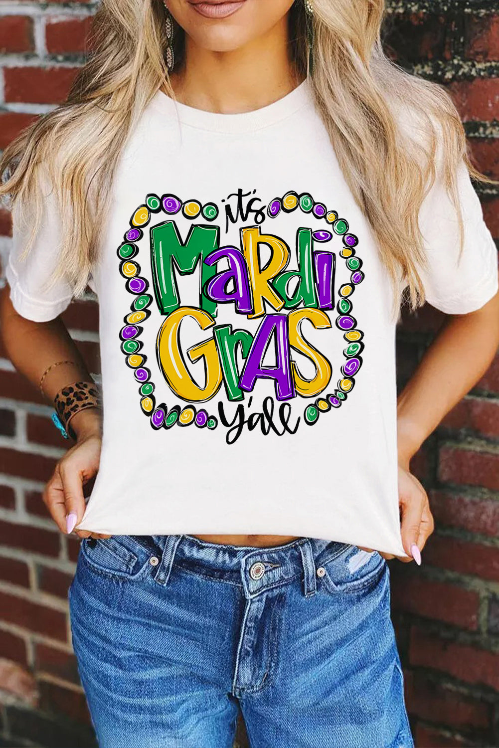 White Its Mardi Gras Yall Holiday Graphic T-shirt Graphic Tees JT's Designer Fashion