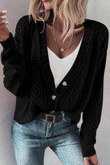 Black Open Knit Drop Shoulder Sweater Cardigan Black 60%Cotton+40%Acrylic Cardigans JT's Designer Fashion