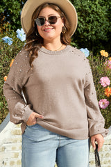 Smoke Gray Pearled Drop Shoulder Plus Size Sweater Plus Size Sweaters & Cardigans JT's Designer Fashion