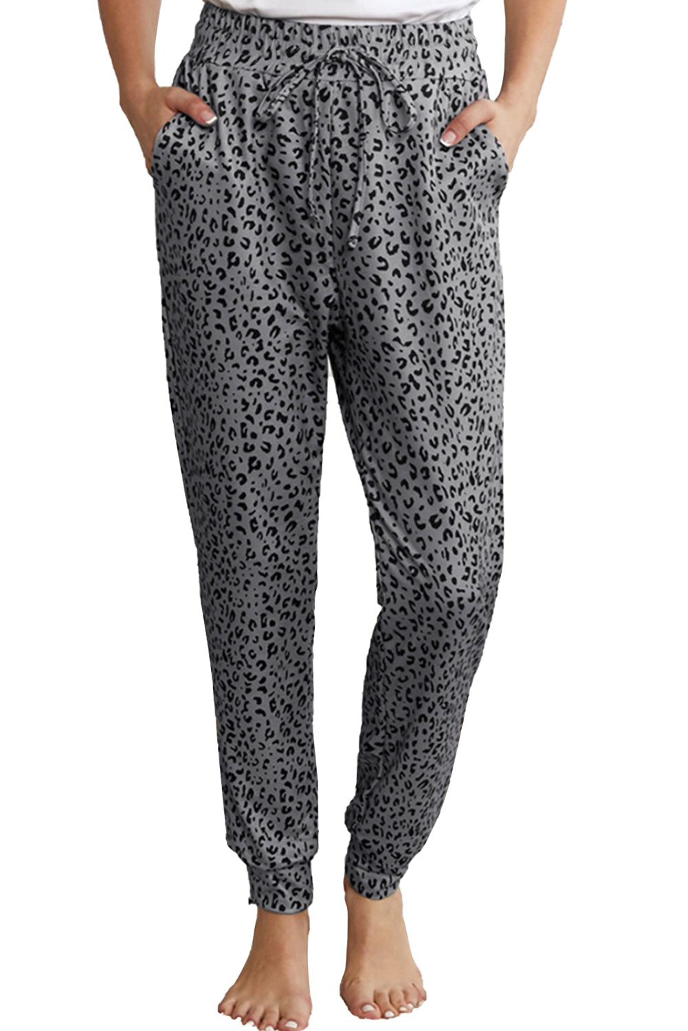 Gray Breezy Leopard Joggers Pants & Culotte JT's Designer Fashion
