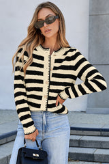 Apricot Stripe Chic Golden Button Cardigan Sweater Cardigans JT's Designer Fashion