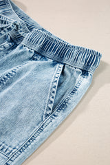 Myosotis Mineral Wash Drawstring Elastic Waistband Loose Straight Denim Pants Jeans JT's Designer Fashion