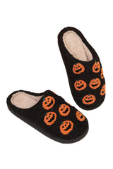 Black Halloween Pumpkin Plush Home Slippers Slippers JT's Designer Fashion