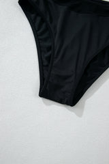 Black Sheer Mesh Edged Halter V Neck Push Up Bikini Bikinis JT's Designer Fashion
