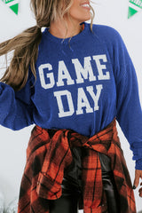 Bluing Corded GAME DAY Graphic Long Sleeve Crewneck Top Long Sleeve Tops JT's Designer Fashion