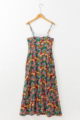 Black Boho Floral Print Thin Straps Sleeveless High Waist Maxi Dress Floral Dresses JT's Designer Fashion
