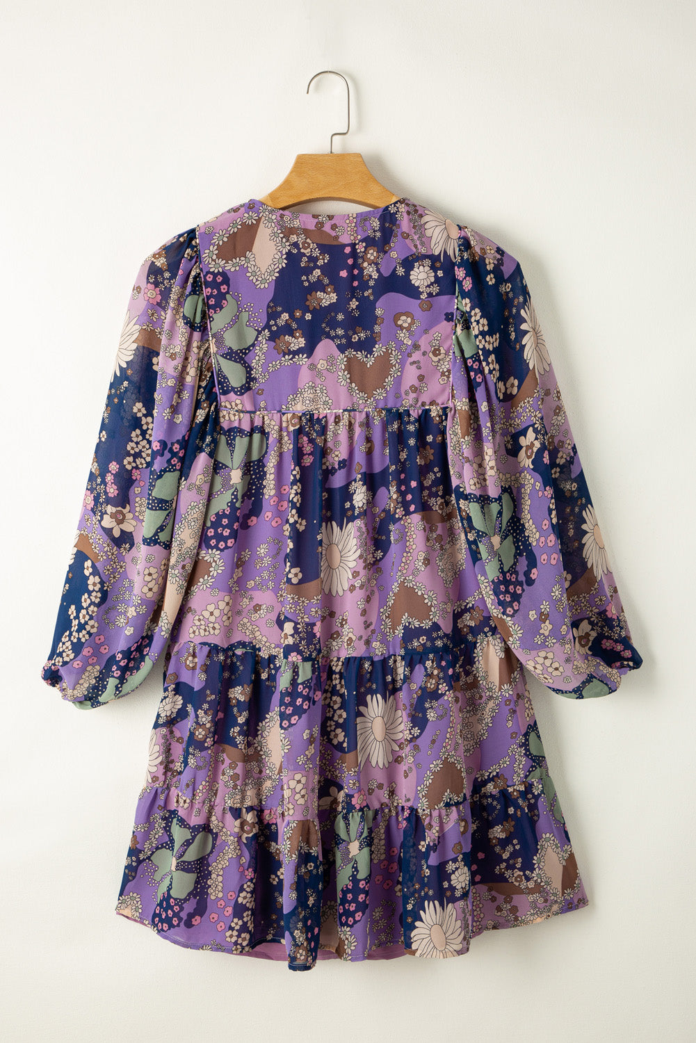 Purple Vintage Daisy Floral Puff Sleeve Ruffle Short Dress Floral Dresses JT's Designer Fashion