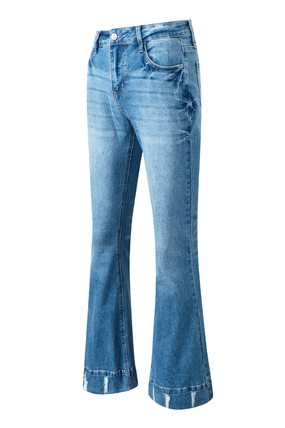 Sky Blue Slight Distressed Medium Wash Flare Jeans Jeans JT's Designer Fashion
