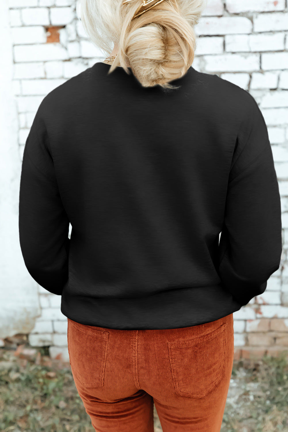 Black Western Pattern Print Round Neck Pullover Sweatshirt Graphic Sweatshirts JT's Designer Fashion