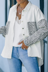White Contrast Leopard Denim Jacket White 83%Cotton+17%Polyester Denim Jackets JT's Designer Fashion