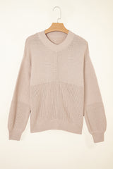 Parchment Mixed Texture Patchwork Knitted Puff Sleeve Sweater Sweaters JT's Designer Fashion