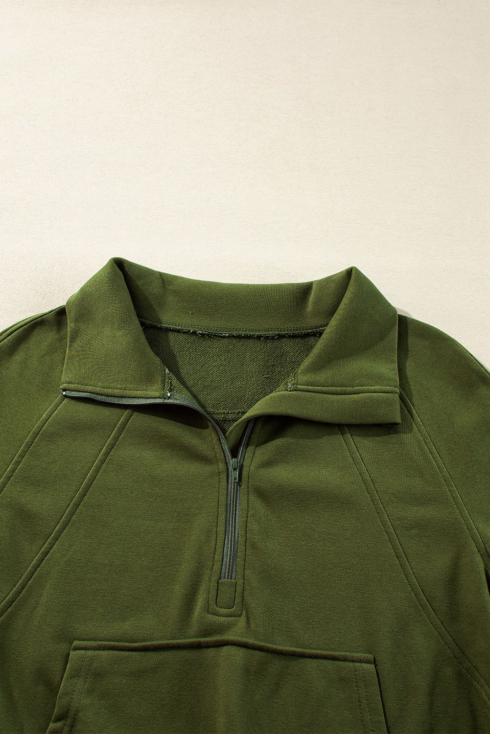 Moss Green Quarter Zip Stand Neck Kangaroo Pocket Sweatshirt Sweatshirts & Hoodies JT's Designer Fashion