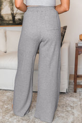 Gray Waffle Knit Drawstring High Waist Wide Leg Pants Pants & Culotte JT's Designer Fashion