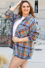 Orange Plus Size Plaid Print Buttoned Shirt Plus Size Blouses & Shirts JT's Designer Fashion