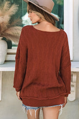 Gold Flame Solid Color Textured Crew Neck Loose Sweater Sweaters JT's Designer Fashion